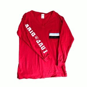 PINK red v-neck long sleeve with pocket